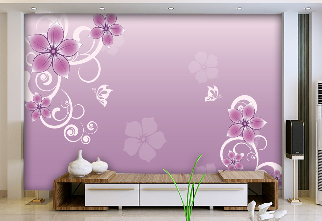 黃綠、粉色，液晶電視背景墻效果圖