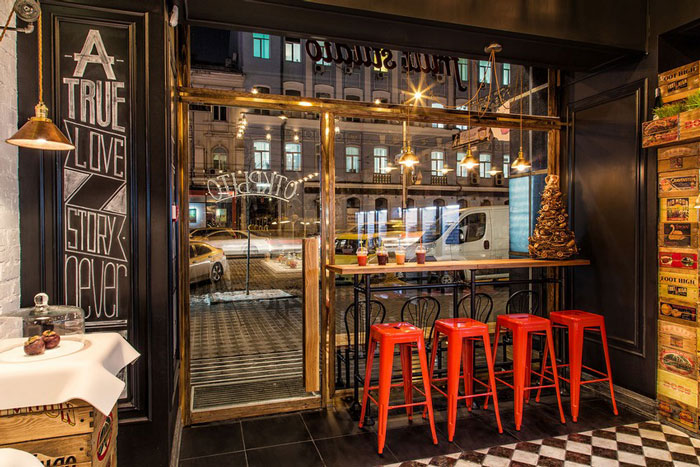 復古風格水果店鋪門口區域裝修設計案例效果圖