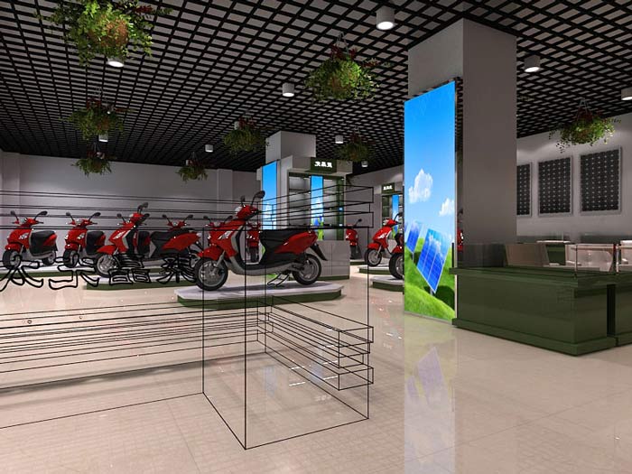 聚晶光太陽能電動車店面、店鋪吊頂裝修設(shè)計案例效果圖