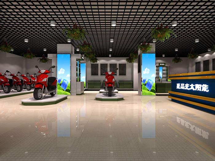 聚晶光太陽能電動車店面、店鋪前臺裝修設(shè)計案例效果圖