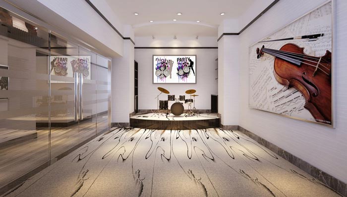 品牌琴行玻璃隔斷裝修設計案例效果圖