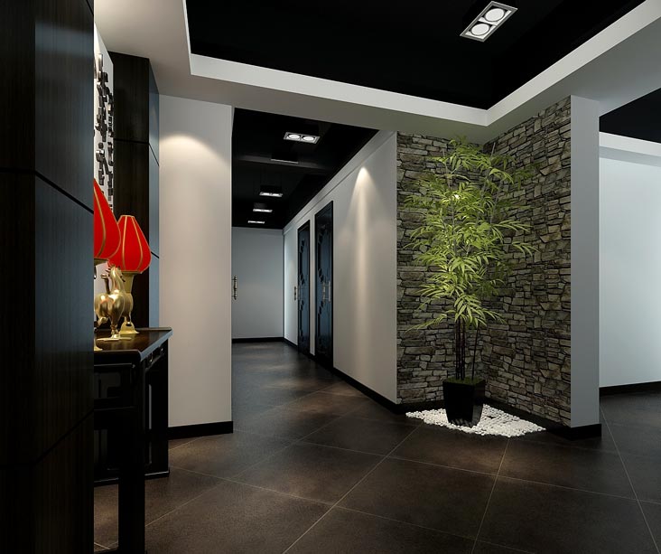 中式風格茶樓茶室走廊過道裝修設計案例效果圖