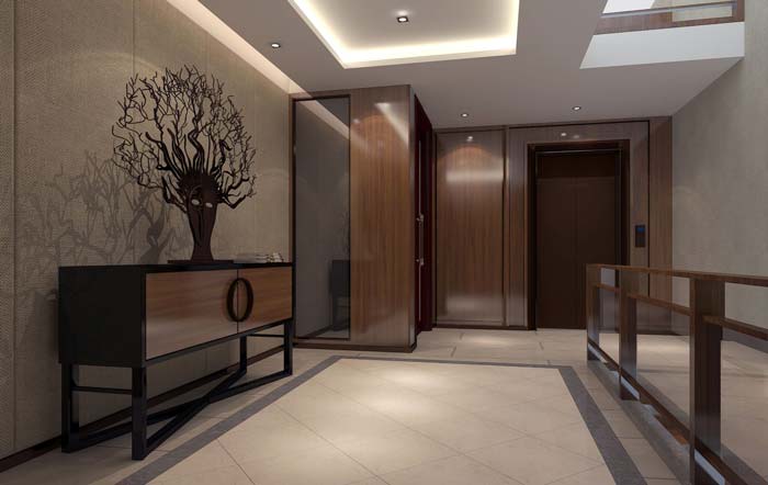 一世情園新中式別墅玄關裝修設計案例效果圖