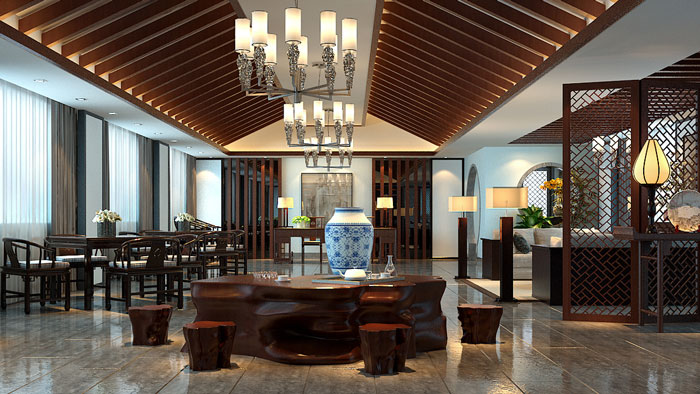 藝術品收藏私人會所飲茶區域裝修設計案例效果圖