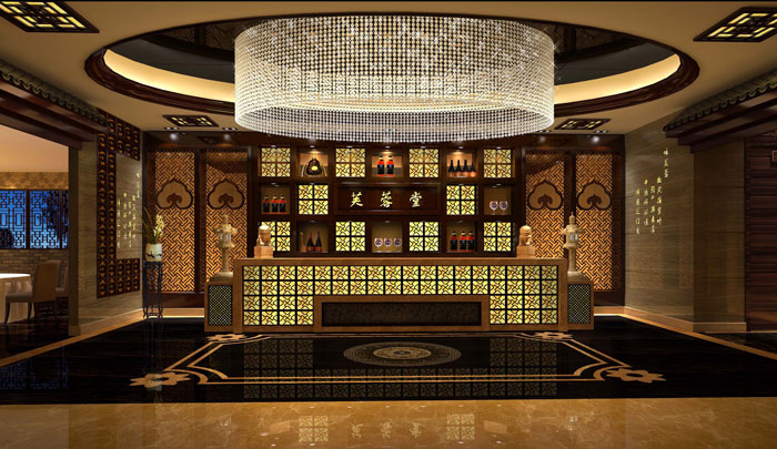 簡潔、大氣中式餐廳前臺裝修設(shè)計(jì)案例效果圖