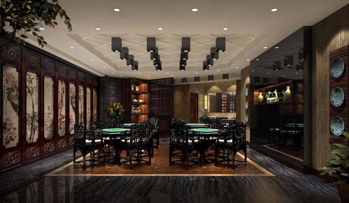 簡潔、大氣中式餐廳前臺接待區(qū)域裝修設(shè)計(jì)案例效果圖