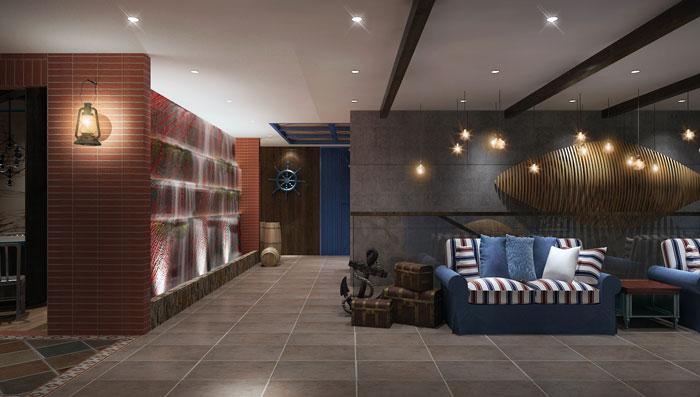 異域風格的餐廳前臺休息區域裝修設計方案效果圖