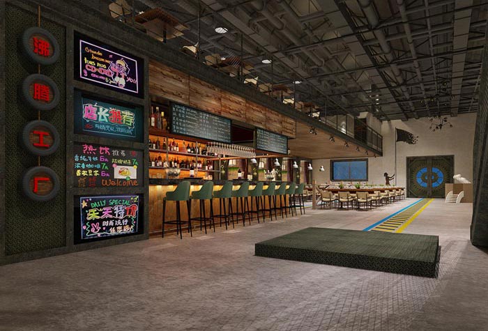 工業主題餐廳前臺吧臺裝修設計效果圖