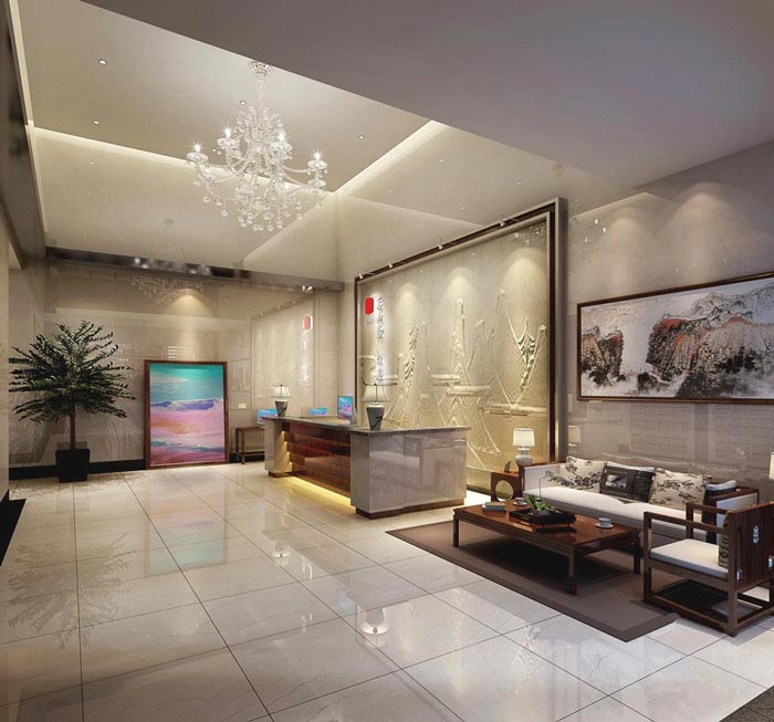 特色商務(wù)酒店前臺裝修設(shè)計(jì)案例效果圖