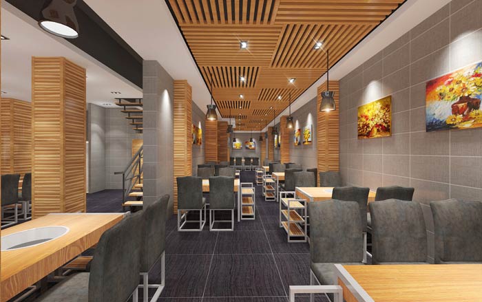 魚火鍋店一樓餐區裝修設計效果圖