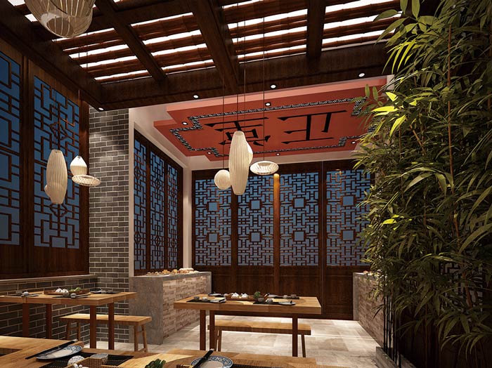 中式面館吊頂裝修設計效果圖