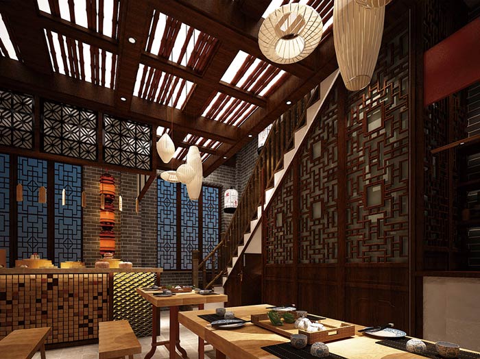 中式面館樓梯裝修設計效果圖