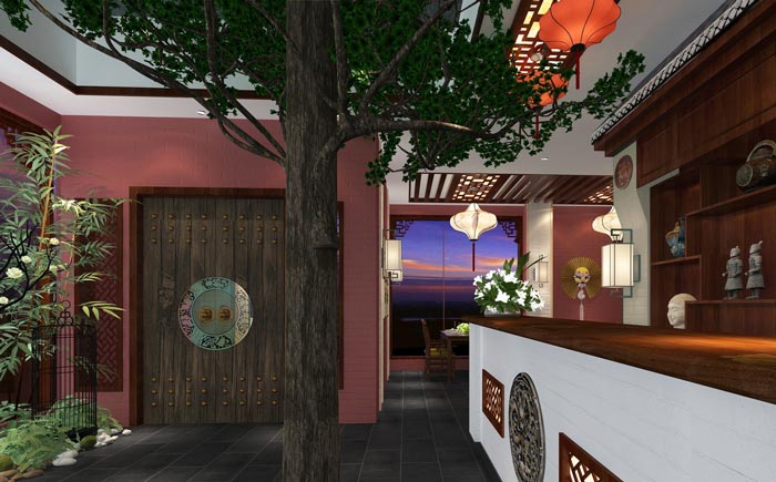 新中式川菜館進門區裝修設計效果圖