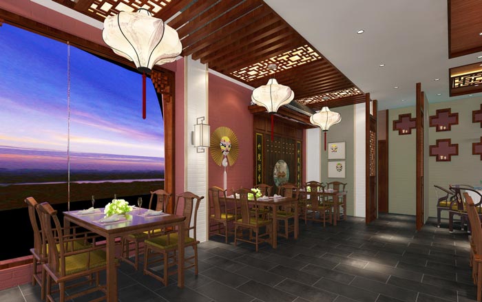 新中式川菜館窗臺餐區裝修設計效果圖