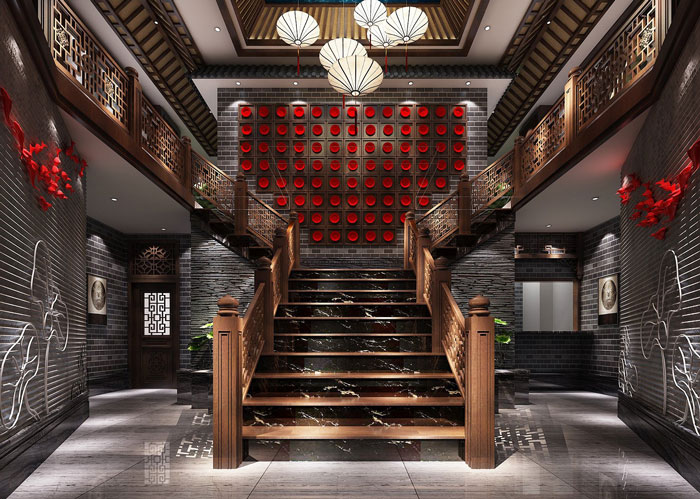 中式川菜館樓梯裝修設(shè)計(jì)效果圖