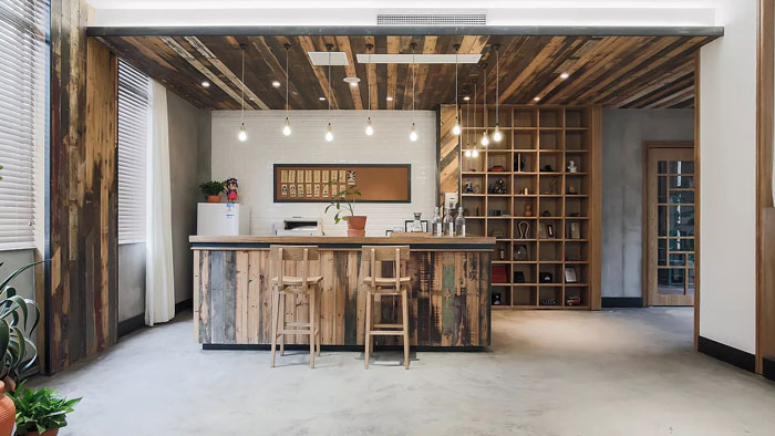 新中式風(fēng)格辦公室進(jìn)門吧臺區(qū)裝修效果圖