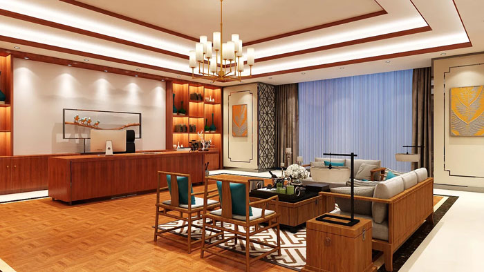 新中式董事長辦公室裝修設計效果圖
