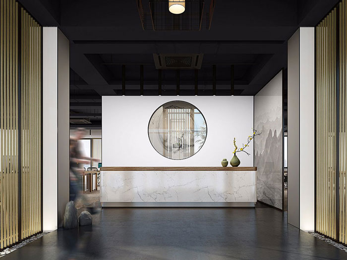 新中式禪意辦公室進門區裝修效果圖