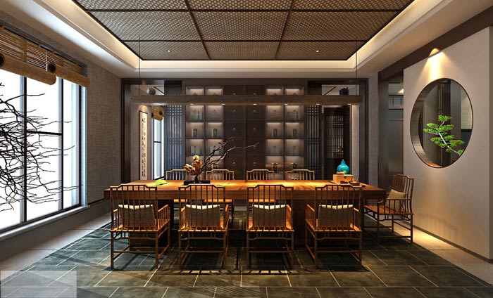 中式辦公室辦公區設計裝修效果圖