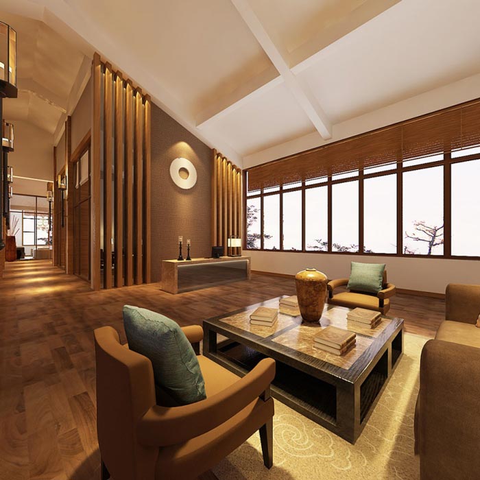 中式風格辦公室接待區效果圖