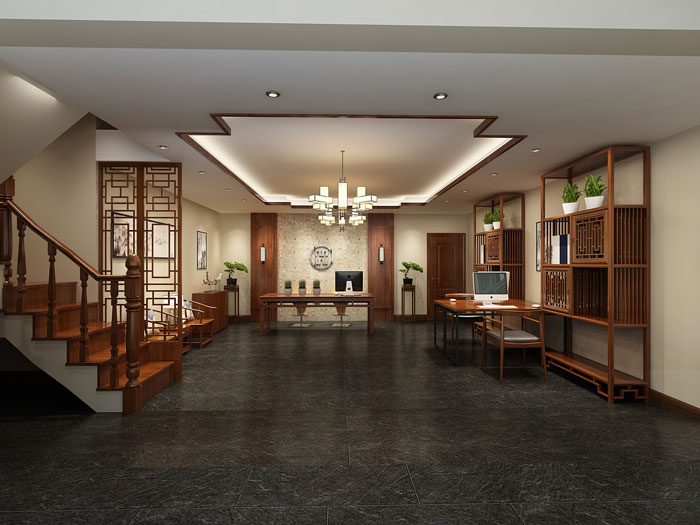 中式辦公進(jìn)門(mén)區(qū)裝修設(shè)計(jì)效果圖