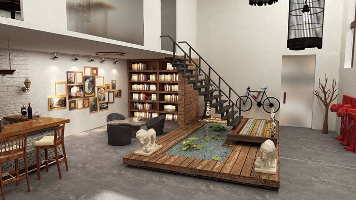 躍層辦公室一樓區域裝修設計效果圖