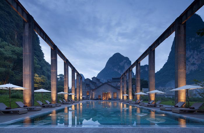 陽朔糖舍酒店景觀水池裝修設(shè)計效果圖