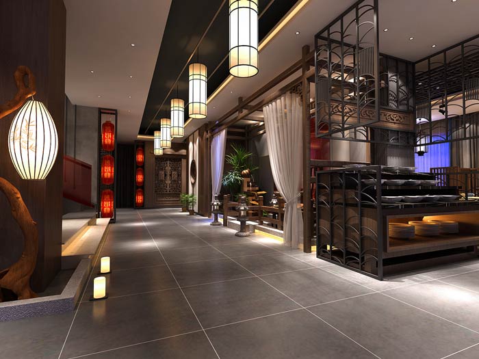 新中式火鍋店裝修設(shè)計效果圖