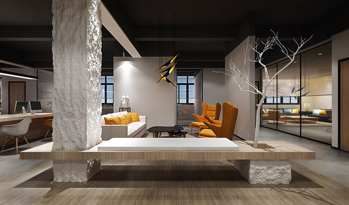 灰色調辦公室接待區裝修設計效果圖