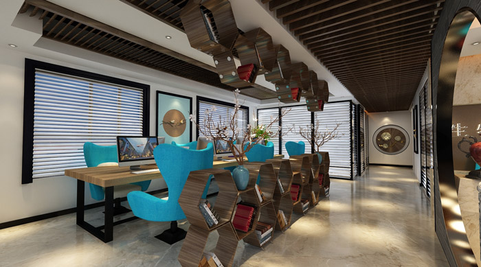 現代中式風格辦公室辦公區裝修效果圖